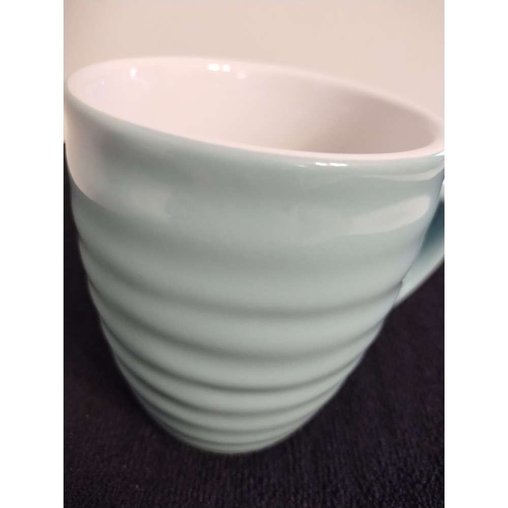 Set of 4 (15 oz.) Ceramic Coffee Mugs w/Handles - Mint Green/White - Picture 3 of 5